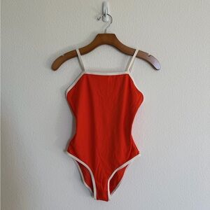 H&M Girls Red/Orange One-Piece Swimsuit with Cream Trim